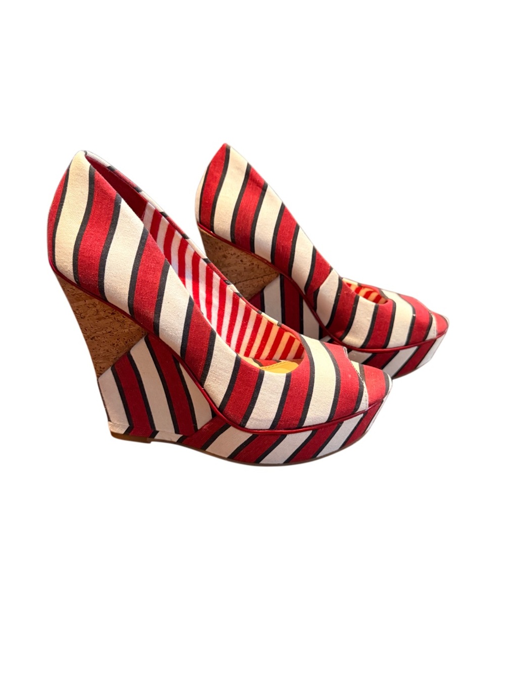 Gianni Bini Red & white Striped Wedge Pumps